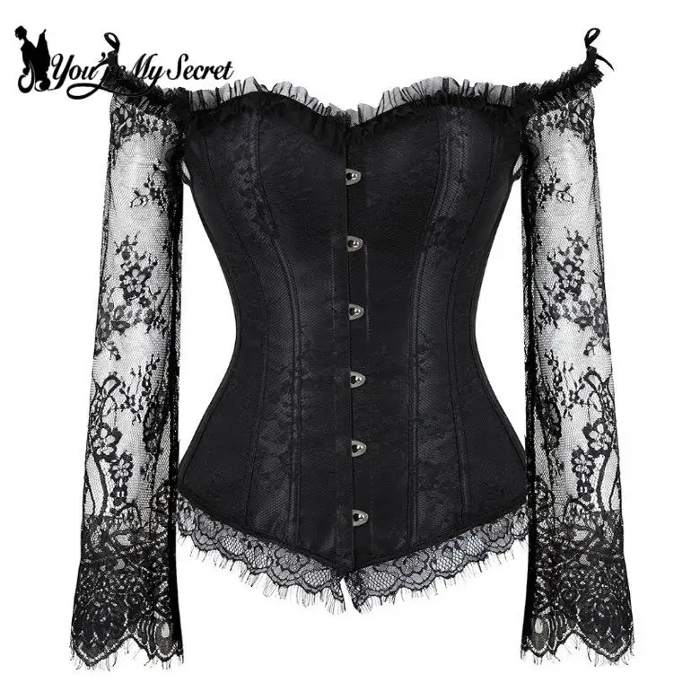 القوطية طويلة الأكمام مشد المرأة قميص مثير بلوزات من الدانتيل خمر خارج الكتف فستان ريترو الشارع الشهير ملابس حفلات للسيدات #6