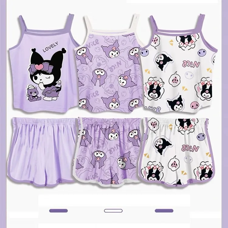 Tuta estiva a maniche corte per bambini Anime Kuromi Cartoon Cute Tank Tops Shorts My Melody assorbe il sudore traspirante Loungewear Girl Gift