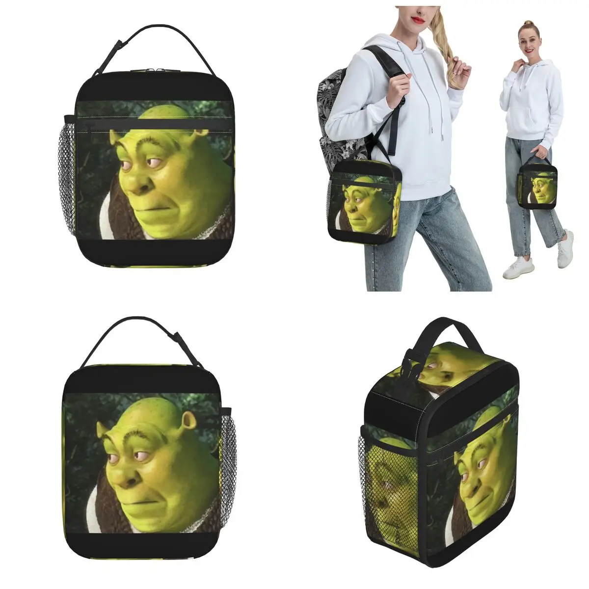 Funny Shreks Meme Thermal Insulated Lunch Bag for School Shreks Face Portable Bento Box Men Women Cooler Thermal Lunch Boxes