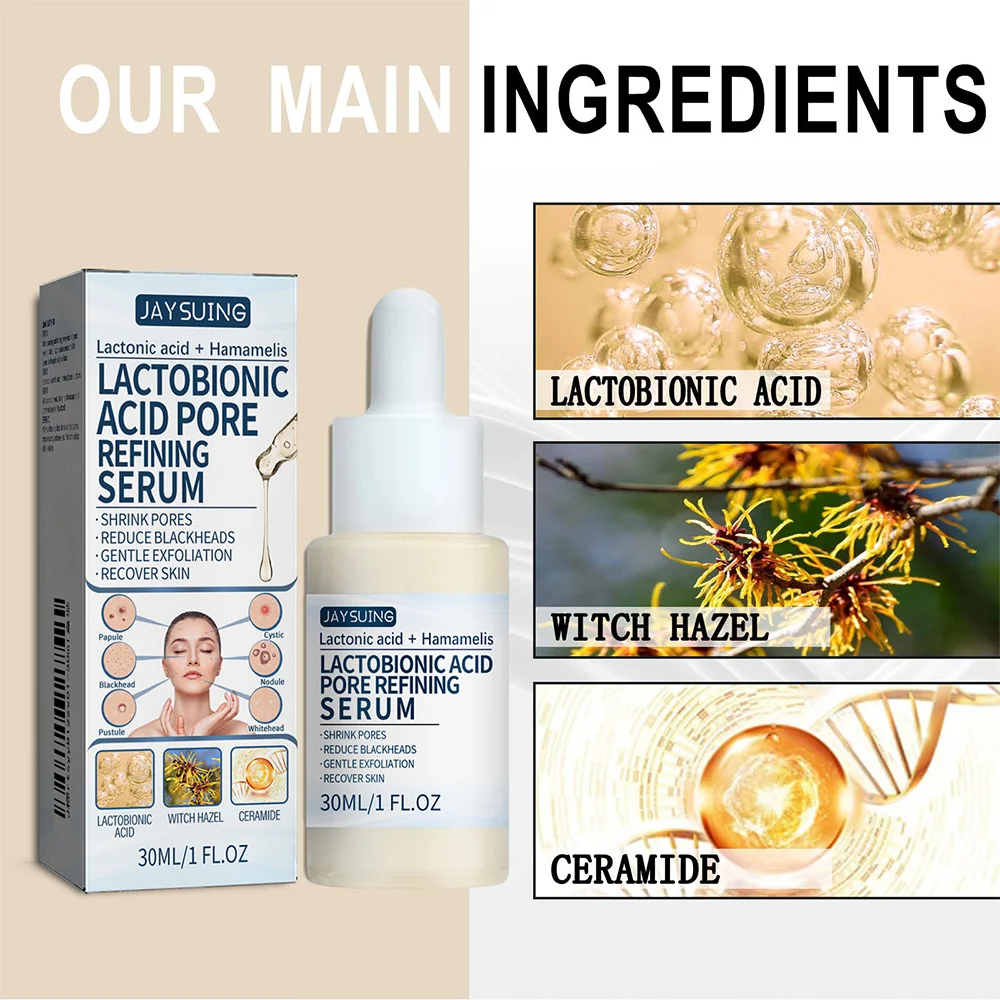 سيروم حمض اللاكتوز للتحكم في الزيوت ، إزالة الرؤوس السوداء ، تلاشي الخطوط الدقيقة ، مكافحة الشيخوخة ، التبييض الفعال ، التقشير ، جوهر انكماش المسام