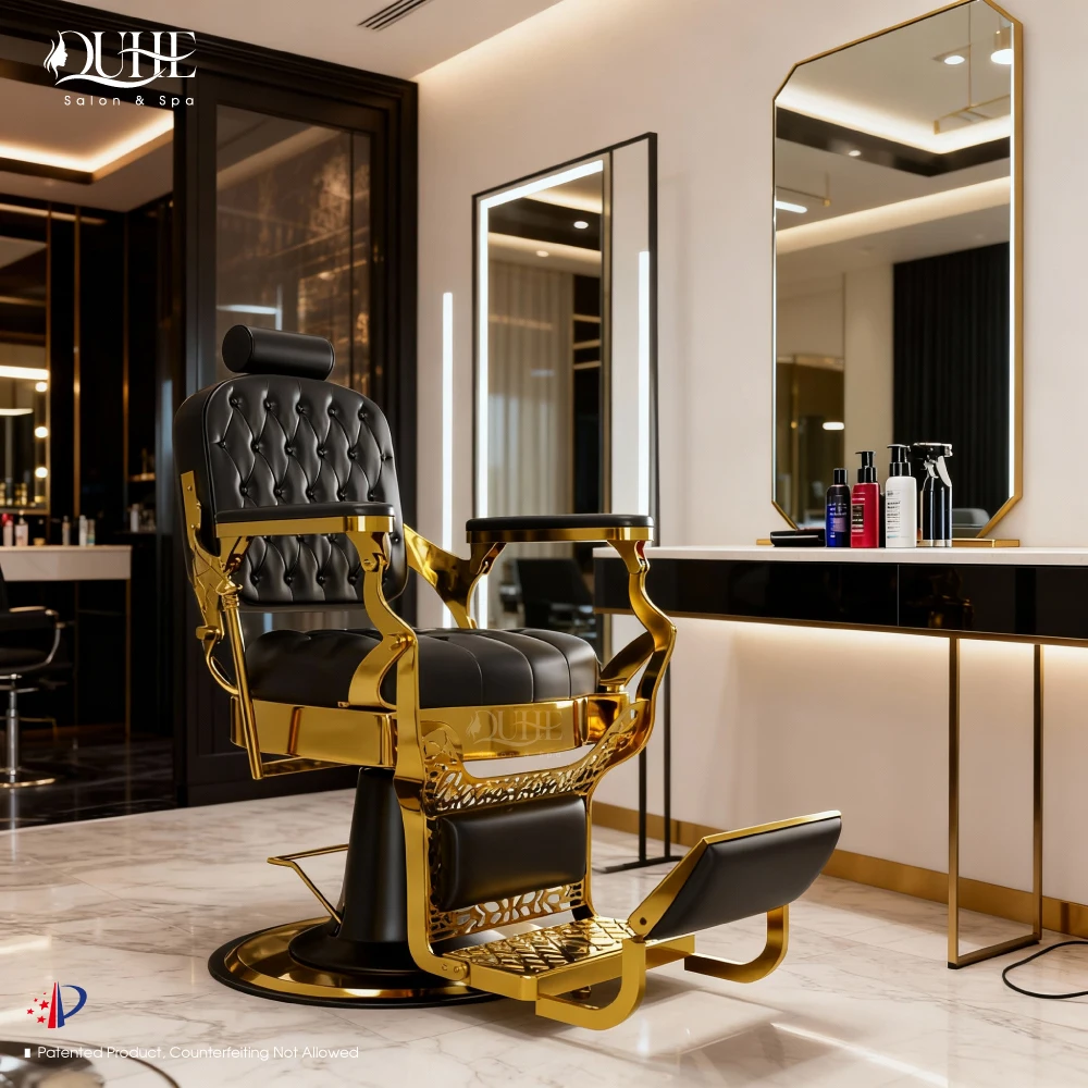 Beauty Barbershop Classics Black Leather Hydraulic Pump Salon Chair Antique Hair Saloon Chairs Metal Barber Chair