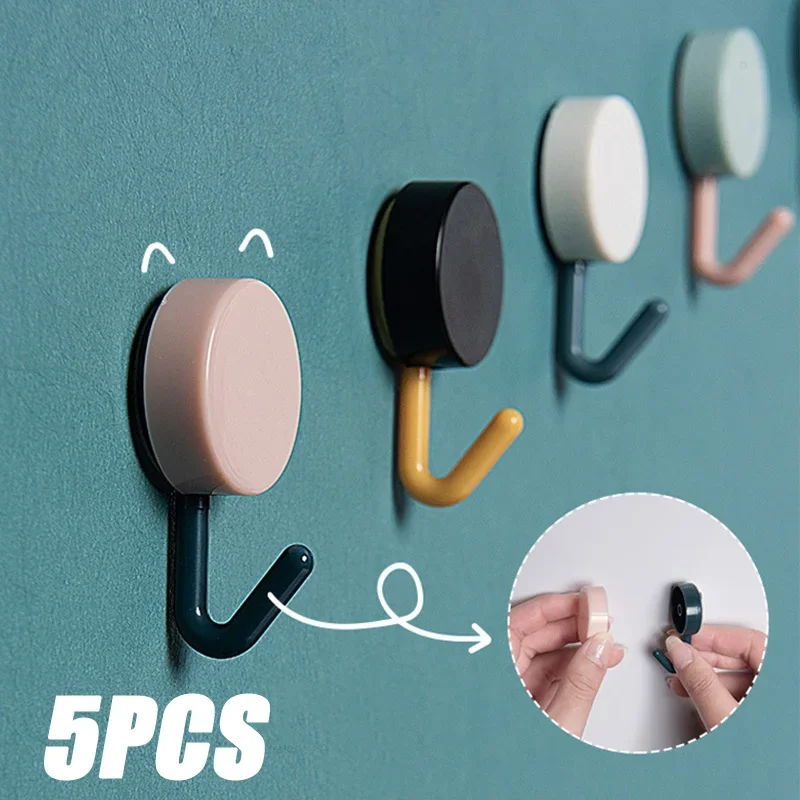 5pcs Self Adhesive Olastic Wall Hook Without Drilling Coat Bag Bathroom Door Kitchen Towel Hanger Hooks Home Storage Accessories