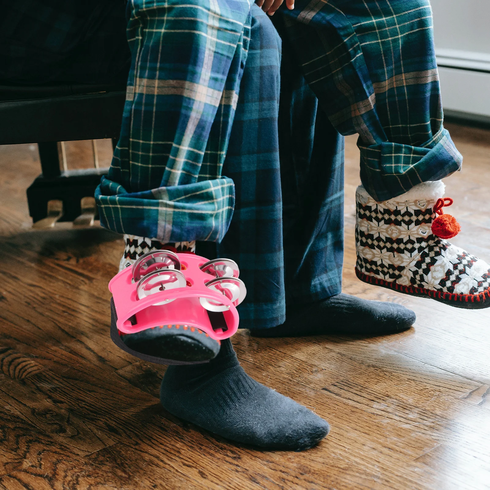 

Foot Tambourine Musical Instrument With Nickel-Plated Jingle Bells Compact Abs Body Durable Elastic Strap For Acoustic Jam