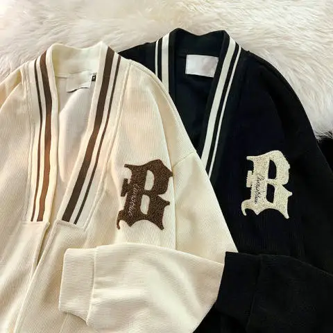 

plus Size 300 Pounds Fashion College Style V-Neck Open Cardigan Outerwear Autumn Winter Student Couple Loose Top