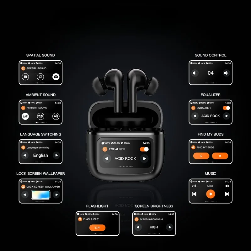 

Touch Screen ANC Wireless Headphones TWS Noise Canceling Earbuds Bluetooth 5.3 Support APP Long Battery Life HiFi