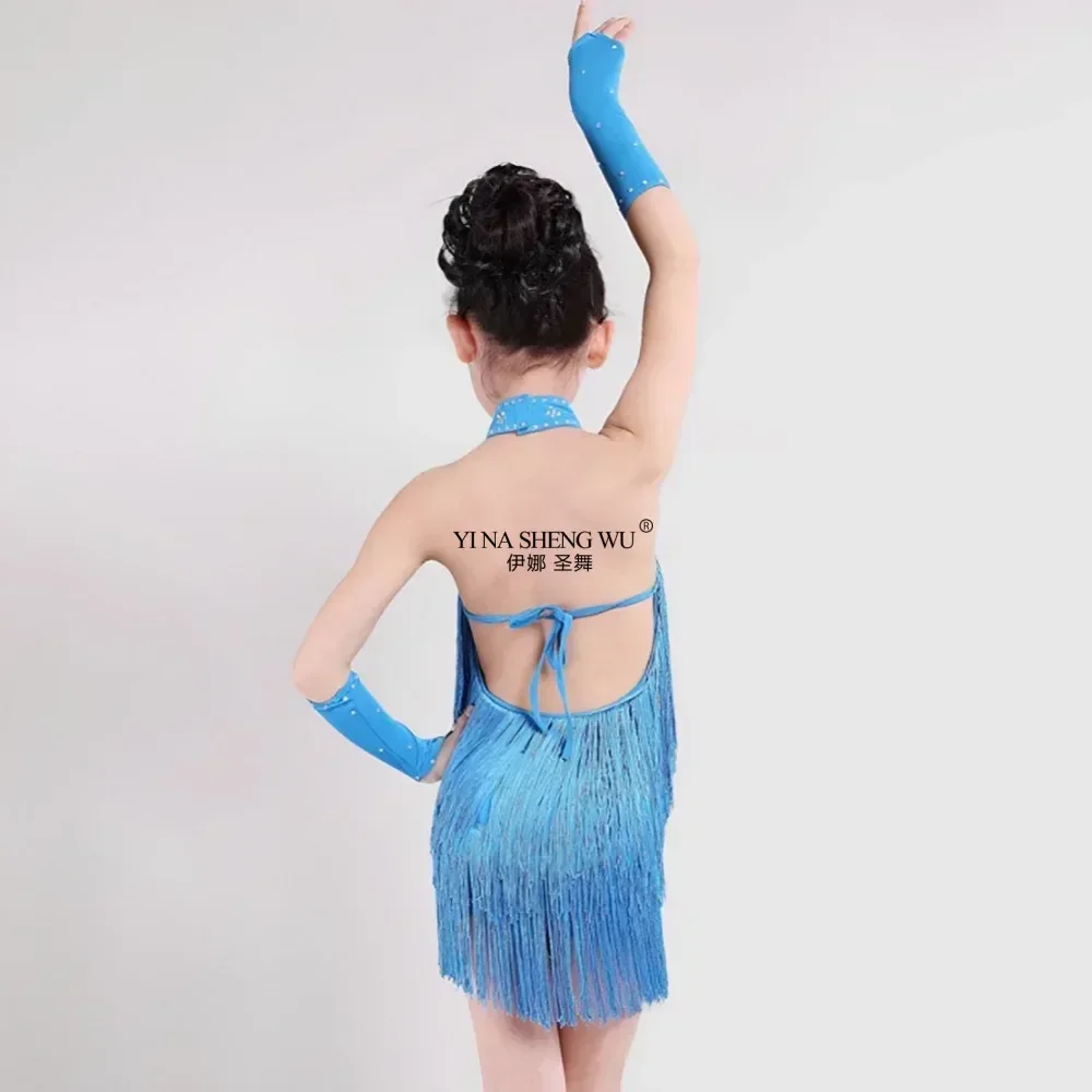 Ropa de baile latino para niñas, falda de Tango para niños, Ropa de baile de Carnaval, trajes de Salsa latina Cha, vestido de baile con borlas, falda de Tango
