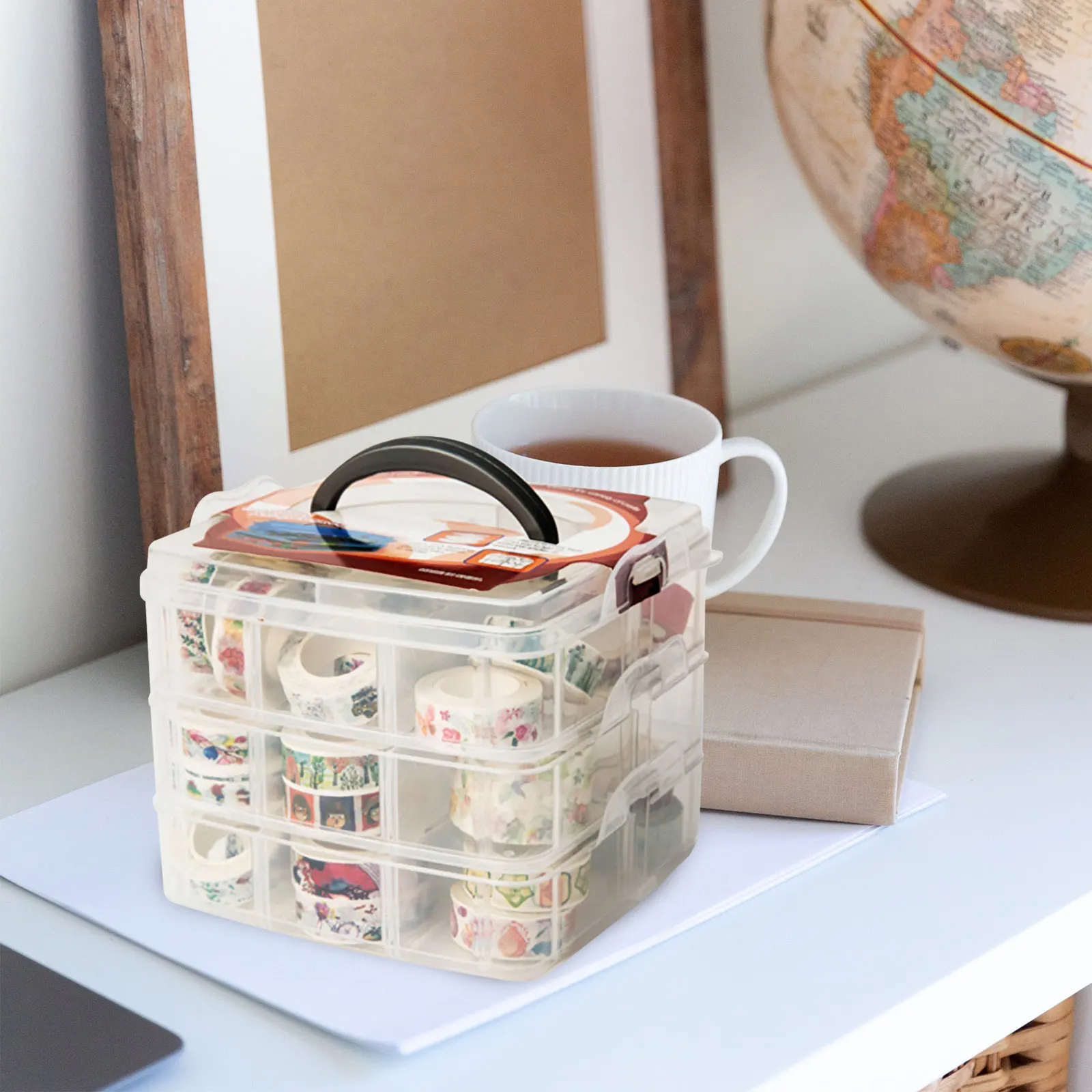 

Multi Layer Storage Box Plastic Transparent Design Stackable Organizer Washi Tape Container Paper Case