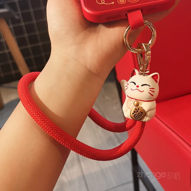 Zhaocai Wrist Rope Female Phone Hanging Rope Short Handheld Red Rope Phone Zhaocai Cat Pendant Clip on Phone Case Universal