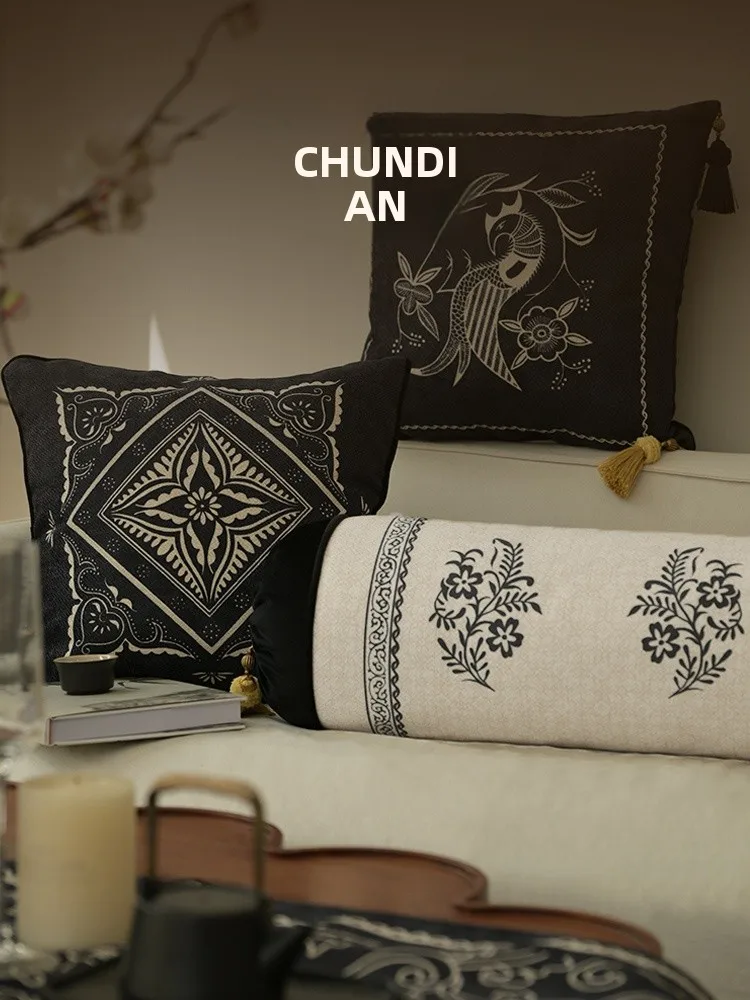 

Spring Tunic Tailored Grass Pattern Sofa Pillow Living Room Summer Cool Luxury High End Feeling Middle Ancient Style Chinese ...