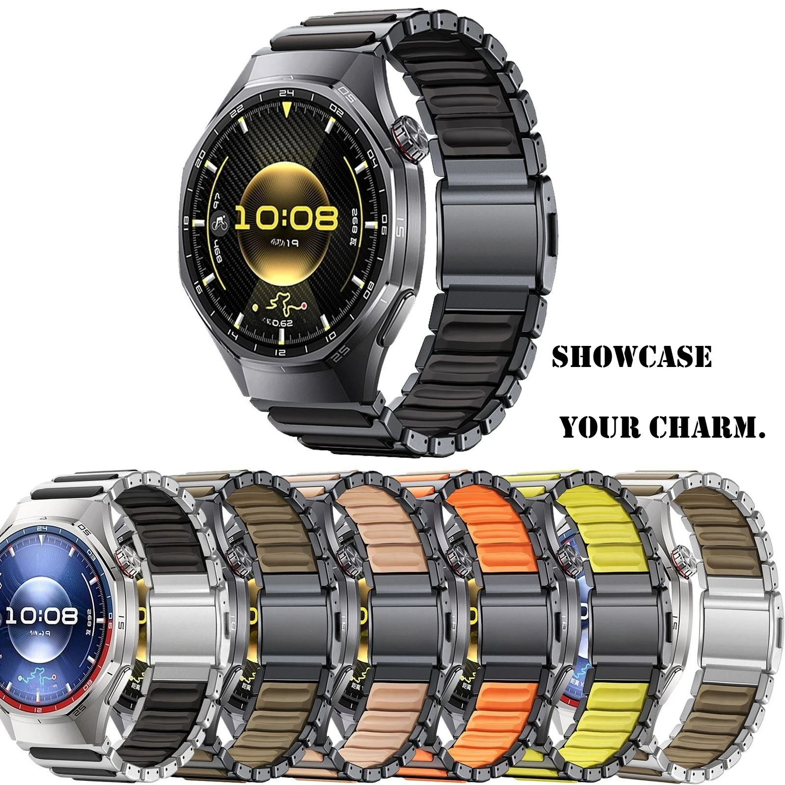 Compatible with Huawei Watch GT / GT Pro / GT7 Pro: 22mm Metal Watch Band with Magnetic H-Shaped Clasp