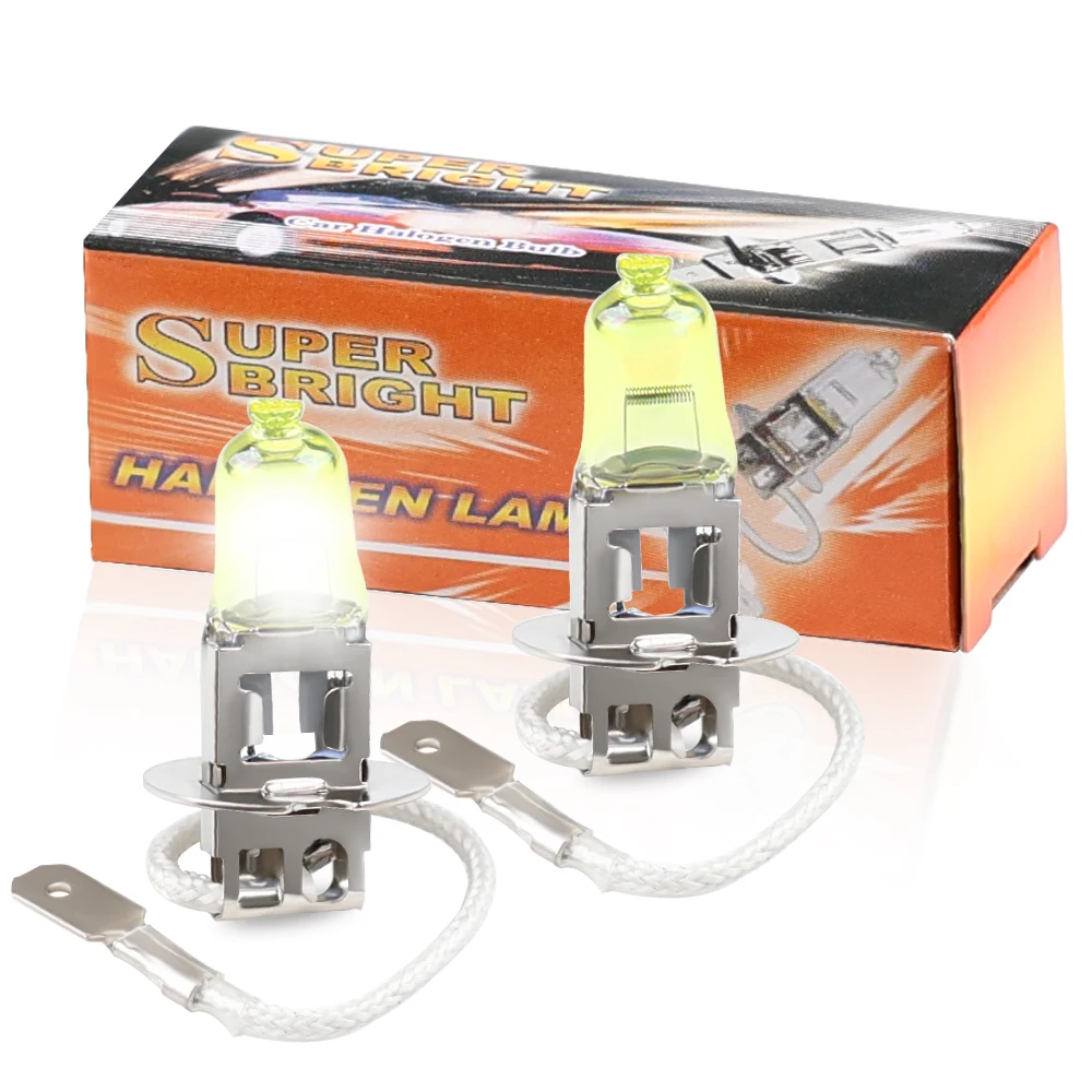 Herorider 2pcs/lot H3 Light Bulbs 3000K Halogen Xenon H3 12V 55W Golden Yellow Fog Factory Price Car Styling Parking