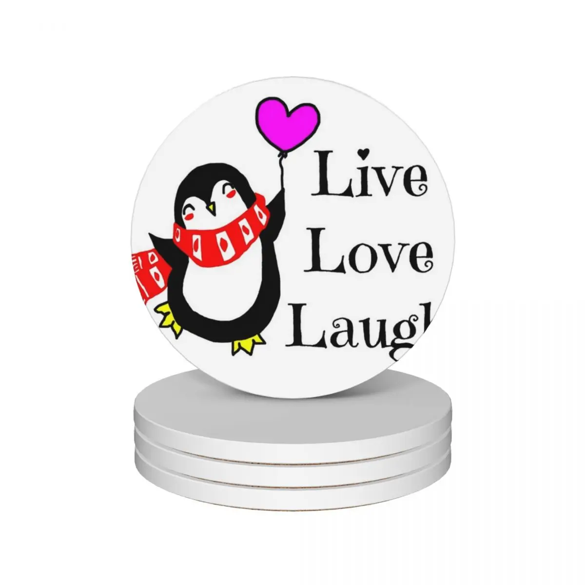 Live, Love, Laugh Happy Penguin Ceramic Coasters (Set of 4) ceramic stand cup pads custom Tea cups Coasters