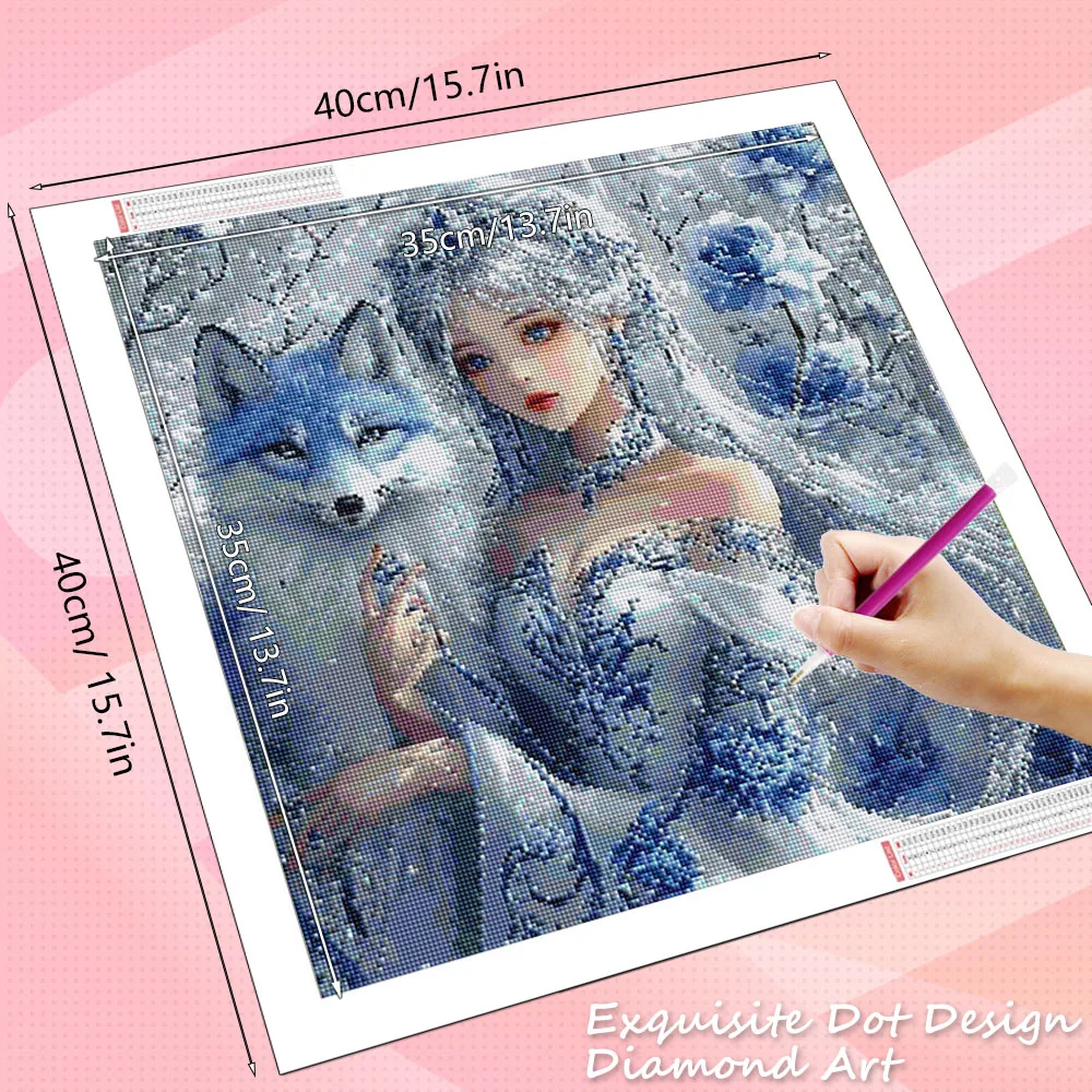 HUACAN Diamond Mosaic Complete Kit Girl Lion Portrait Winter Animal Full Kits Diamond Painting Wolf Tiger Horse Home Decor view 2