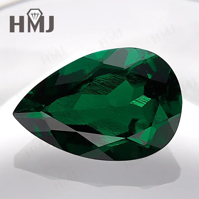 Lab Grown Zambian Emerald Brilliant Pear Cut Hydrothermal Hand Cutting with Cracks Inclusions Inside Selectable AGL Certificate