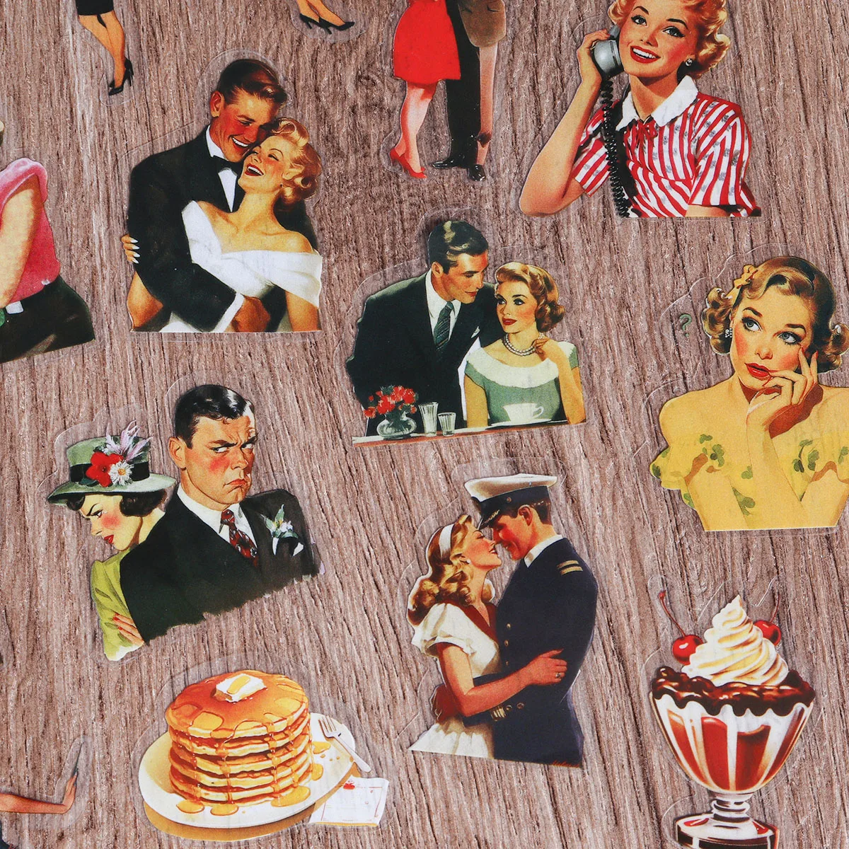 56 قطعة-64 قطعة PET والورق الفني ذاتية اللصق خمر 1950s النساء موضوع ملصق حزمة ، DIY بها بنفسك الحرف اليدوية ، لوازم سكرابوكينغ