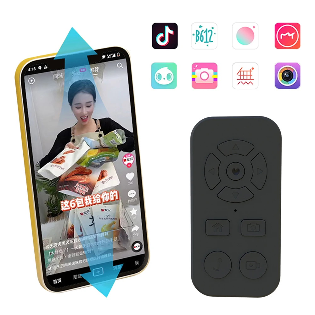Wireless Page Turner Bluetooth-Compatible Rechargeable Protable Self-Timer Camera Stick Shutter Button 9-Key for iPhone Samsung