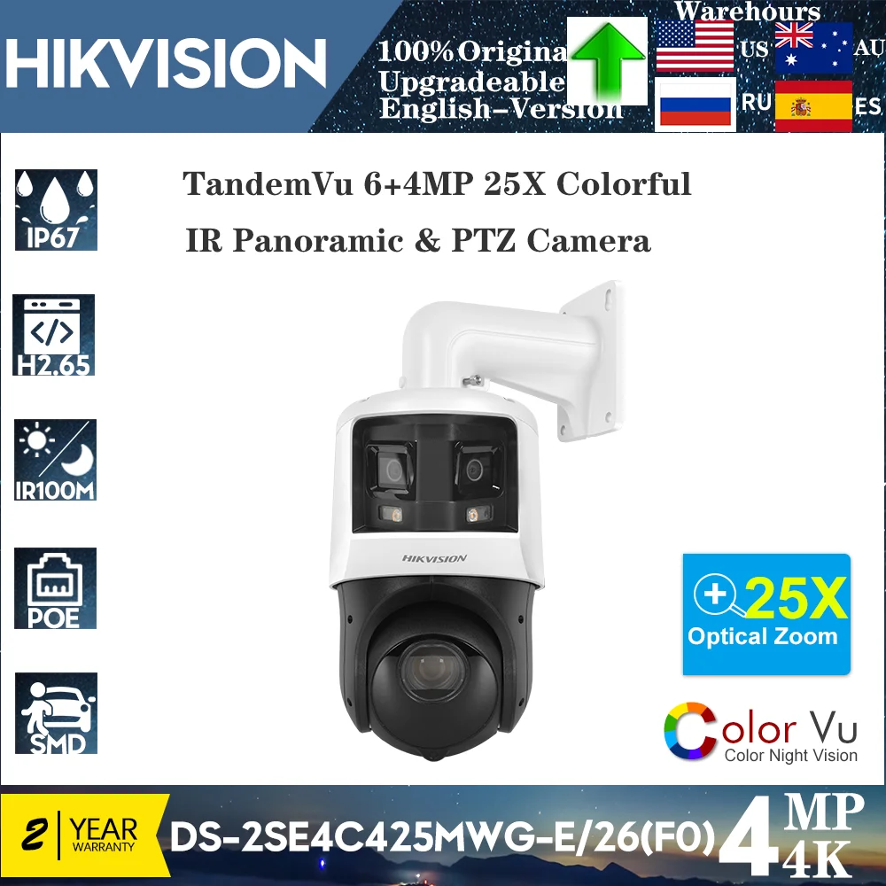 

Original Hikvison DS-2SE4C425MWG-E/26(F0) TandemVu 6+4MP 25X Colorful & IR Panoramic & PTZ Camera CCTV Surveillance IP Camera