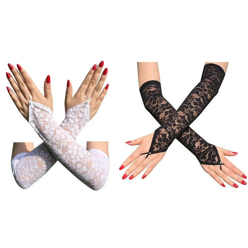 1Pair Fashion Dress Accessories Sexy Lace Long Gloves Women Fingerless Mittens