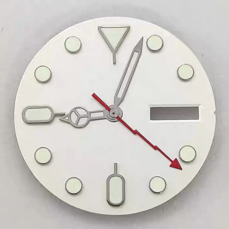 28,5 мм зеленый светящийся двойной календарь, белый матовый циферблат для часов + Benz Lightning Hands, аксессуары для часов, подходят для механического механизма NH36