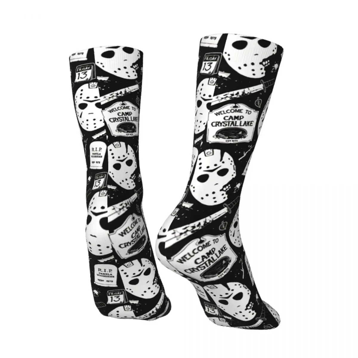 Funny Men\'s Socks Welcome Campers Retro Harajuku Horror Movies Street Style Seamless Crew Crazy Sock Gift Pattern Printed