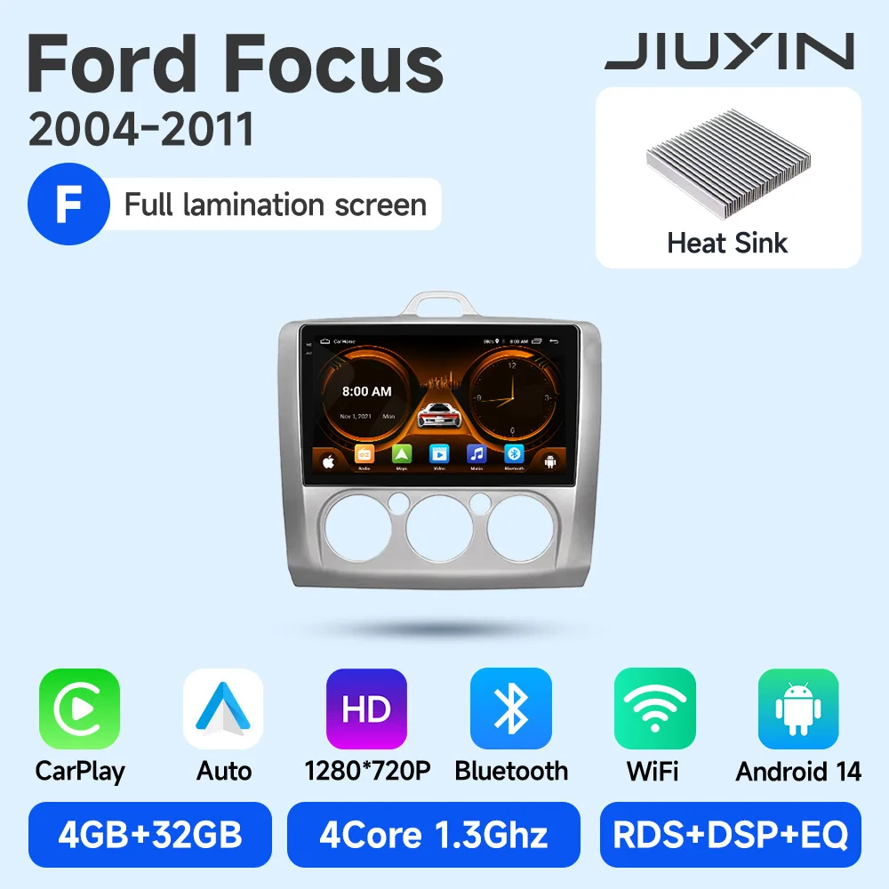JIUYIN 9 Inch IPS Scherm Voor Ford Focus 2 2004-2011 Android 13 Auto Multimedia Speler Android Auto autoradio GPS Navi CarPlay