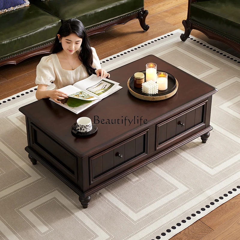 

American log retro solid wood coffee table living room furniture