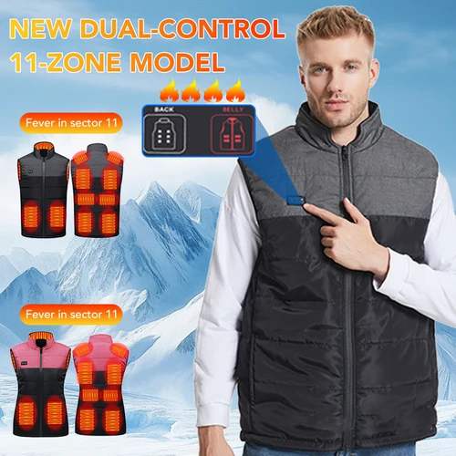 Imagen 2 del producto Chaleco calefactable de 11/15 áreas para hombre, ropa con calefacción eléctrica USB para motocicleta, chaleco térmico con calefacción eléctrica para invierno para parejas