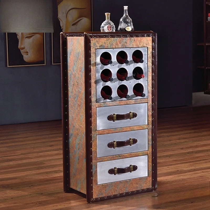 

Personalized book shape aluminum leather wine cabinet American rural three-draw side cabinet Multifunctional storage cabinet
