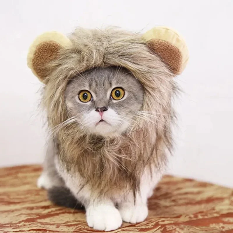 Funny Pet Clothes Cute Cat Wig Lion Mane Costume Cosplay Cat Dog Cap Hat Fancy Dress Clothes Wig with Ears Party Pet Supplies