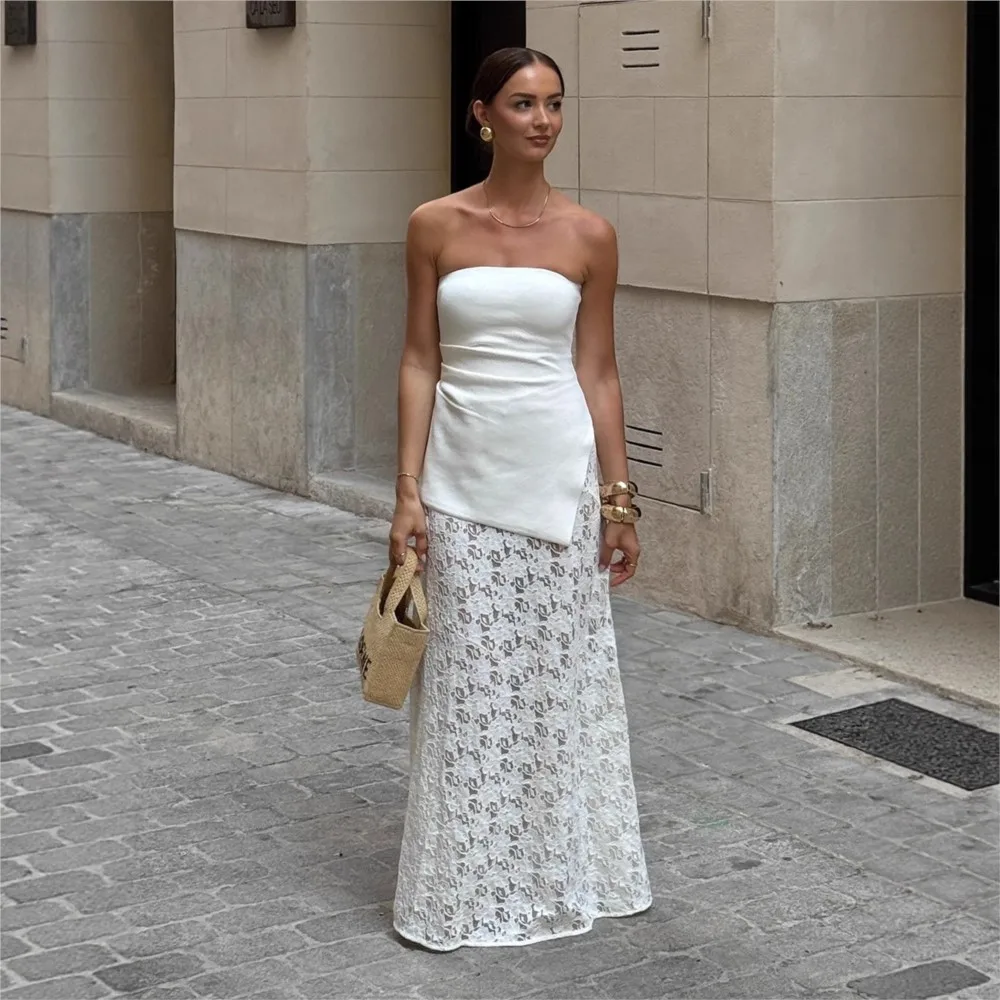 เสื้อผ้าผู้หญิง กระโปรงเอวต่ำแบบซีทรู ผ้าลูกไม้โปร่ง สีพื้น เรียบง่าย สไตล์เรียบหรู แมทช์ได้กับทุกชุด อินเทรนด์