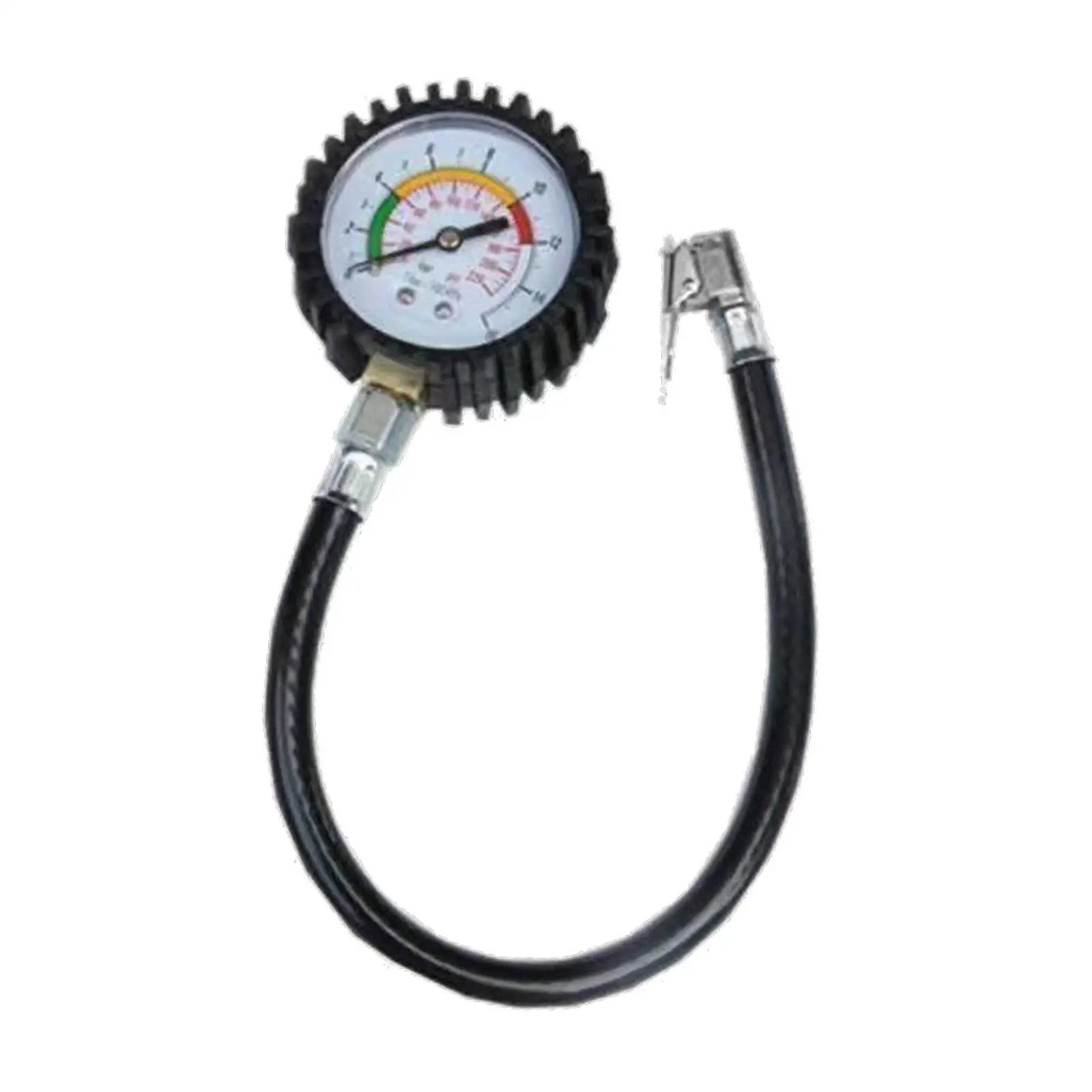 Tire Pressure Gauge with Inflator Port Repair Maintenance Portable with Long Hose for Bicycles Auto Bikes Trucks Automotive