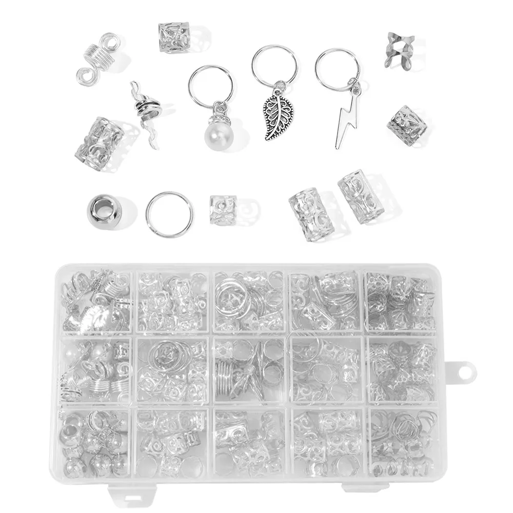 217Pcs Dread Locks Hollow Out Hair Ring Hair Braiding Metal Cuff Clips Dreadlocks Beads Multi Style Dirty Braids