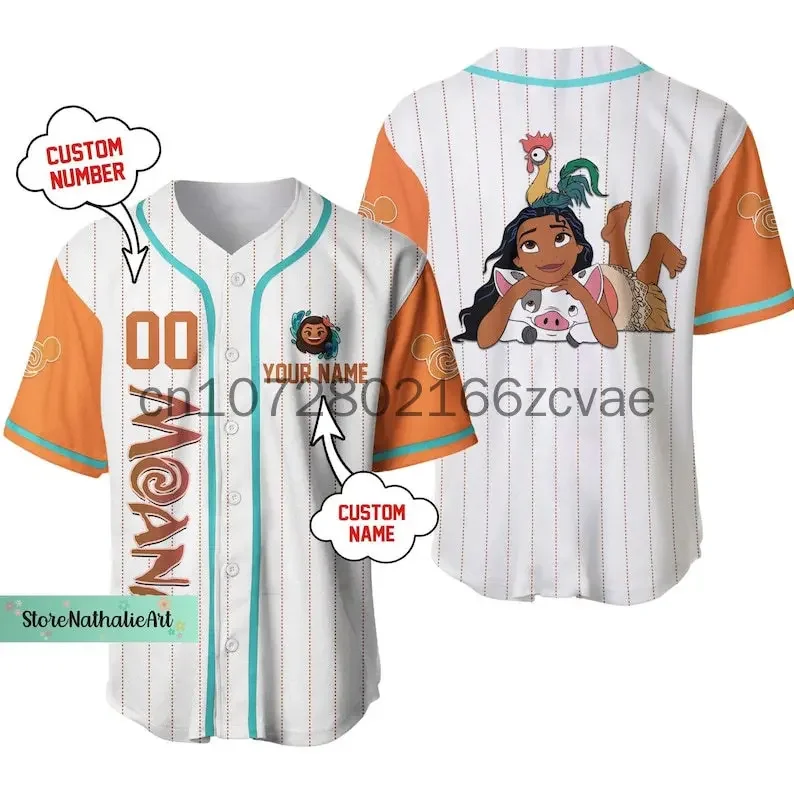 2024 New Disney Moana Princess Baseball Jersey Outdoor Sports Style Casual Jersey t-shirt con nome personalizzato da uomo e da donna