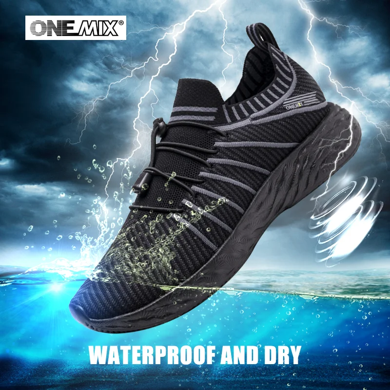

ONEMIX Marathon Men's Waterproof Black Running Shoes Breathable Training Sneakers Outdoor Non Slip Hiking Sneakers