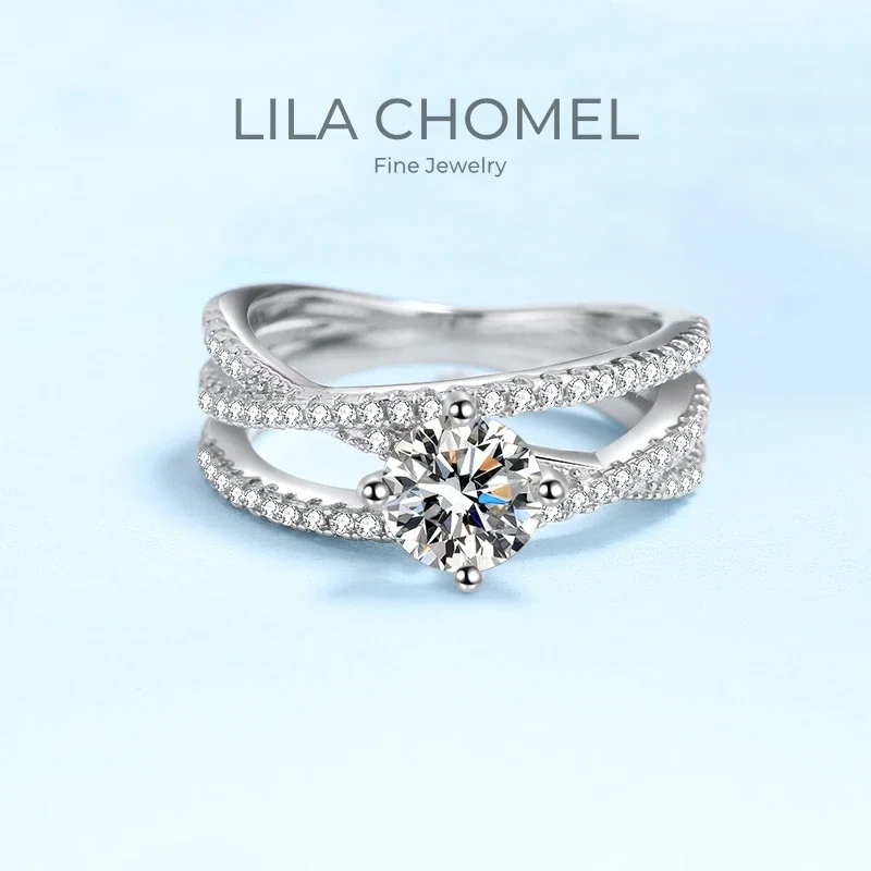 

Fine Jewelry Cross Winding Band 18K White Gold Women Engagement Rings VVS1 D Color 1CT Moissanite Diamond Girl Birthday Gift ins