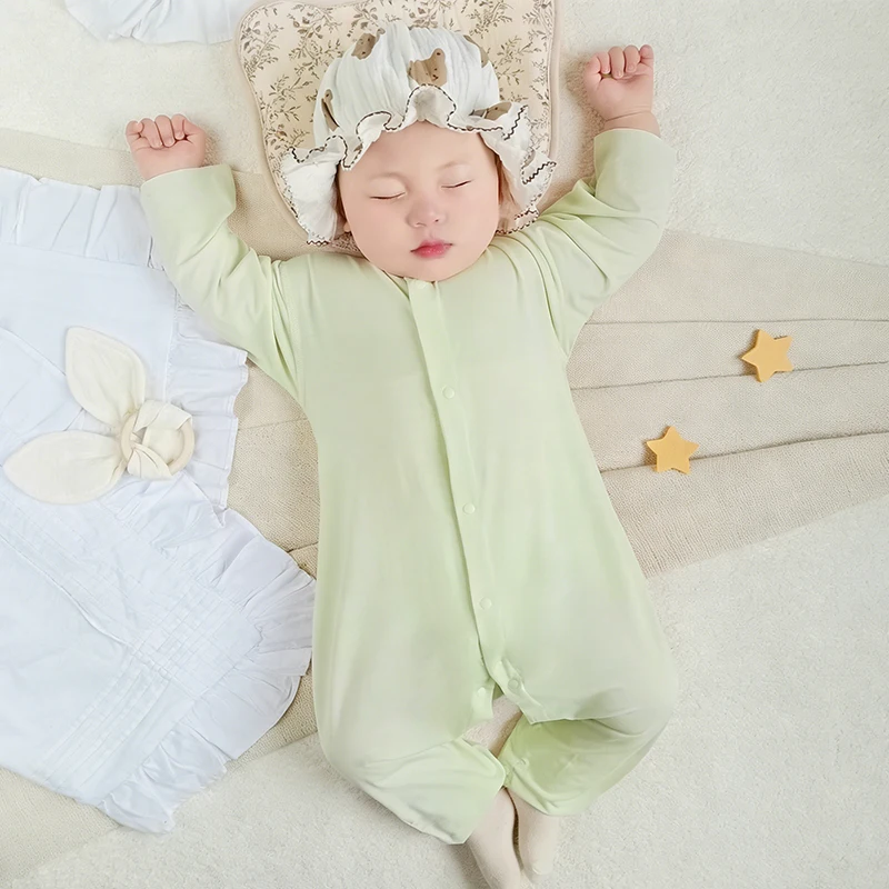 Modal Baby Romper Summer Long-Sleeve Onesie Newborn Summer Thin Baby Pajamas Class a Seamless and Traceless