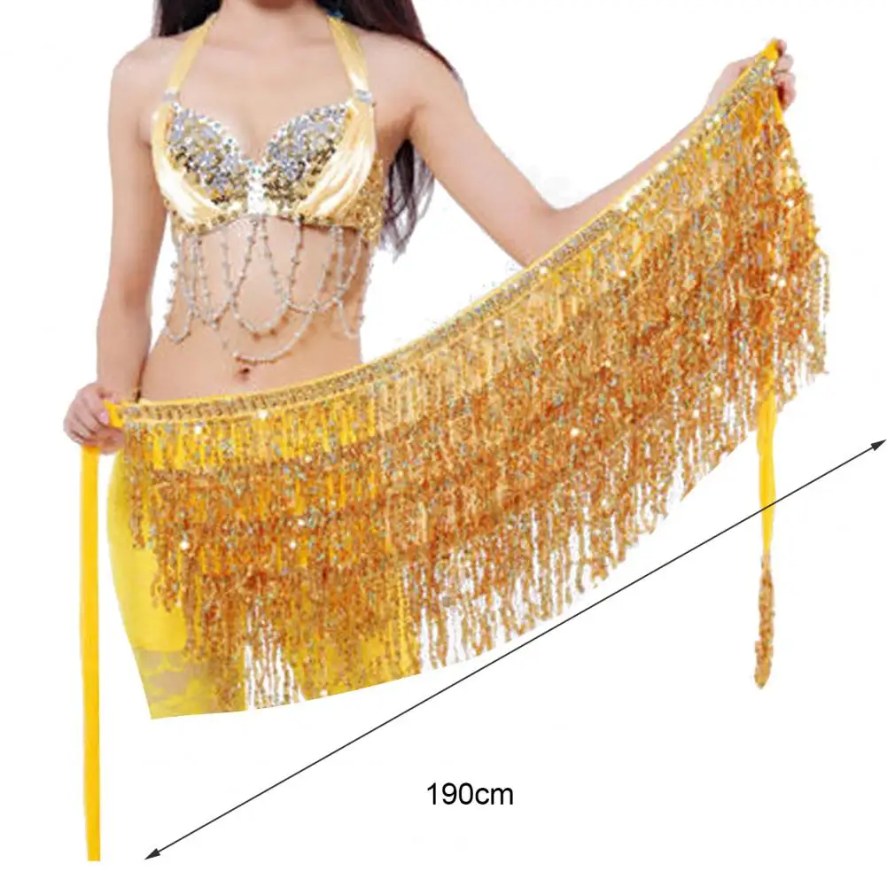 1Pc Belly Skirt Sequins Decor Eye-catching Tassel Costume Breathable Shiny Viscose Belly Dance Hip Scarf for Adult Dance Wear