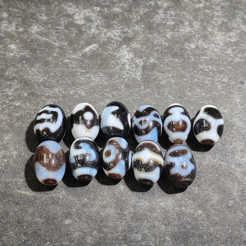 Xizang Agate Dzi3 Eyes Tiger Tooth Aquarius and Other Totem Heavenly Beads Necklace Pendant DIY Accessories 10pcs/pack