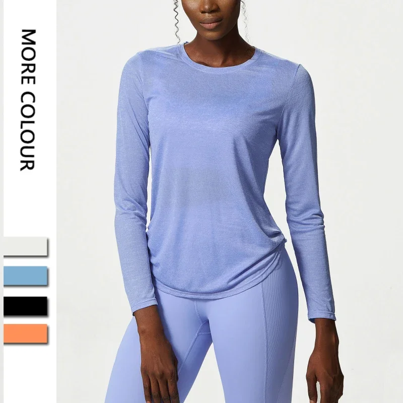 

Long Sleeve Yoga Shirt Women Side Pleated Loose Workout Gym Top Breathable Quick Dry Running Sweatshirt Female Sportswear