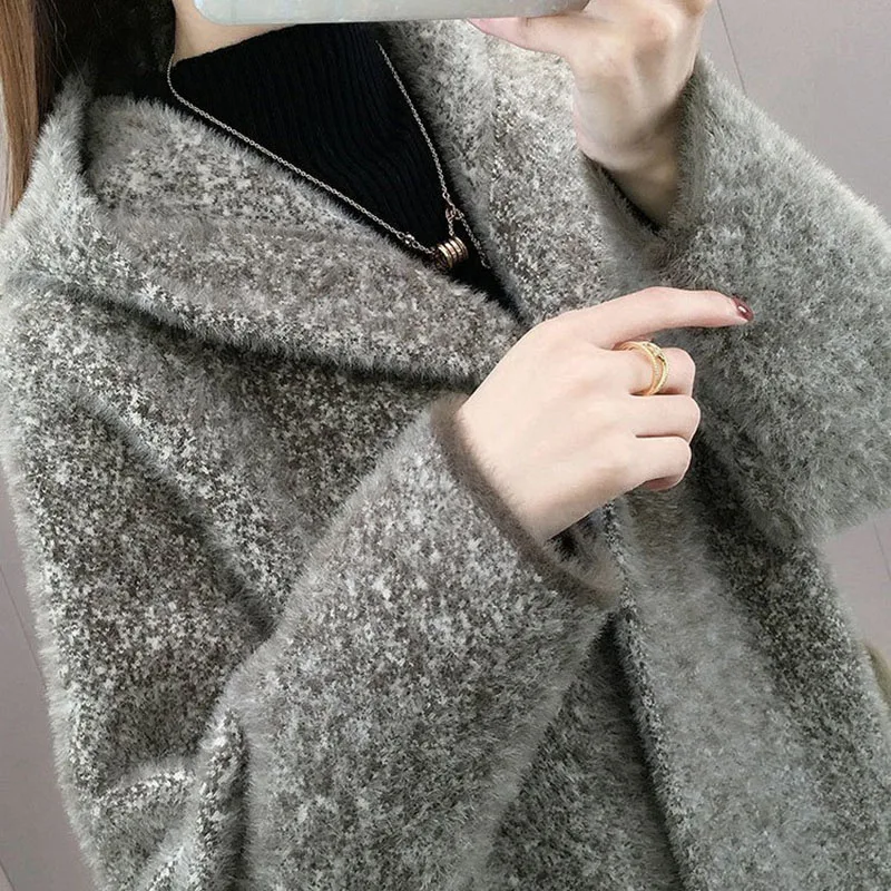 

Casual Loose Elegant Mink Fleece Women Coat 2023 Autumn Winter Hooded Coat Fashion Single breasted Big Pocket Felame Long Jacket