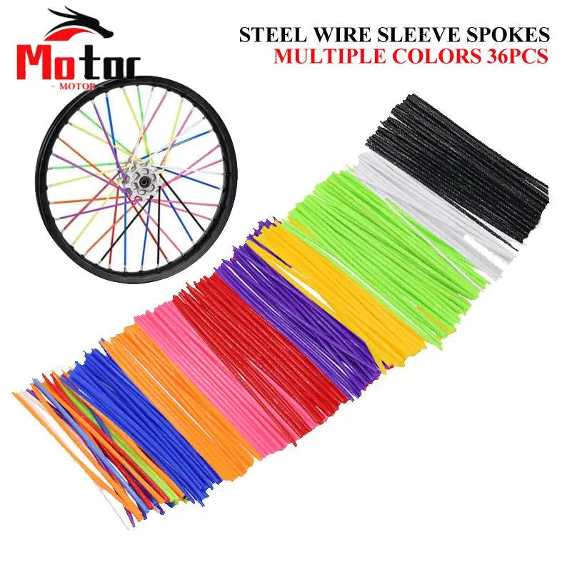 36Pcs 17cm Motorcycle Wheel Rim Spoke Wrap Kit Universal Colorful Decorative Spokes Dirt Pit Bike Motorcycle Decor Accessories