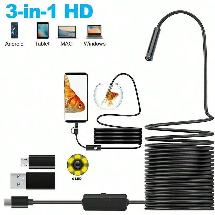 5M Endoscope Camera Borescope With Adjustable Soft Wire, 7mm Android Type-C USB Inspection Camera, Great Gift For Mechanic Dad,