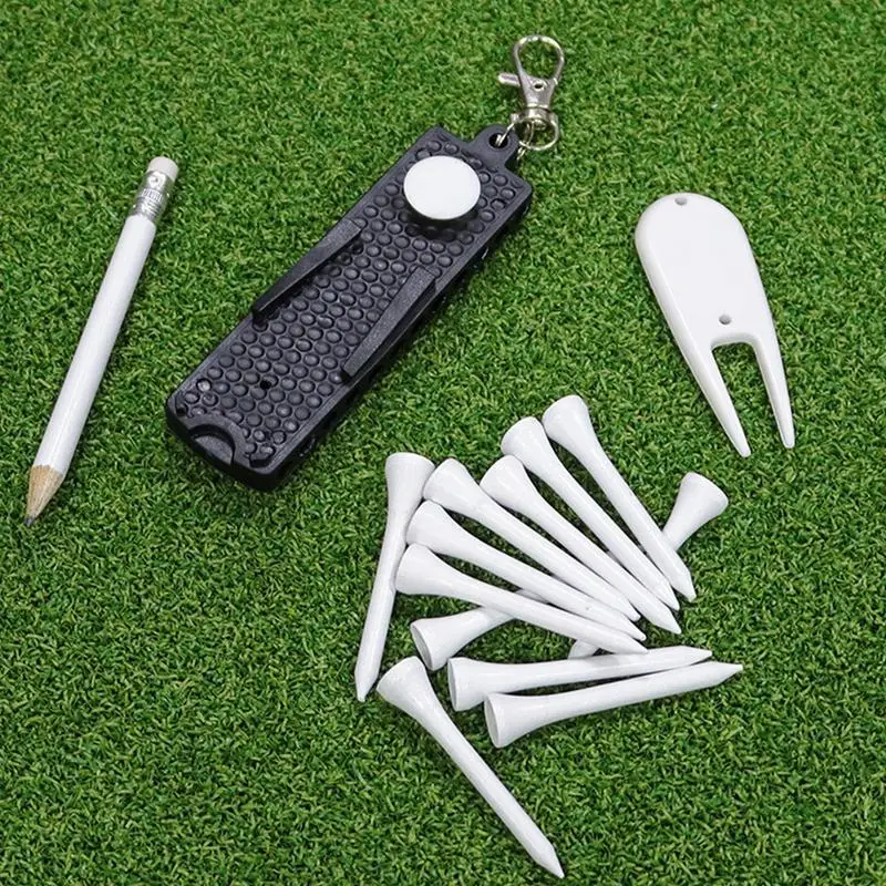 Golf Divot Tool And Ball Marker Clip Repair With 12 Ball Studs Tool Golf Ball Marker With Score Pen Green Repair Fork Magnetic