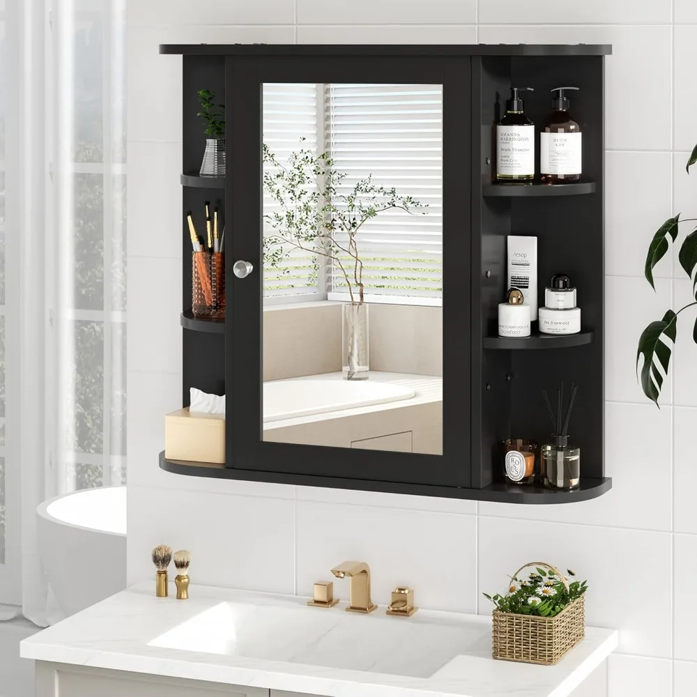 

Bathroom Medicine Cabinet with Mirror, Over The Toilet Storage Cabinet w/Doors and Shelves with 6 Open Shelves, Bathroom Cabine