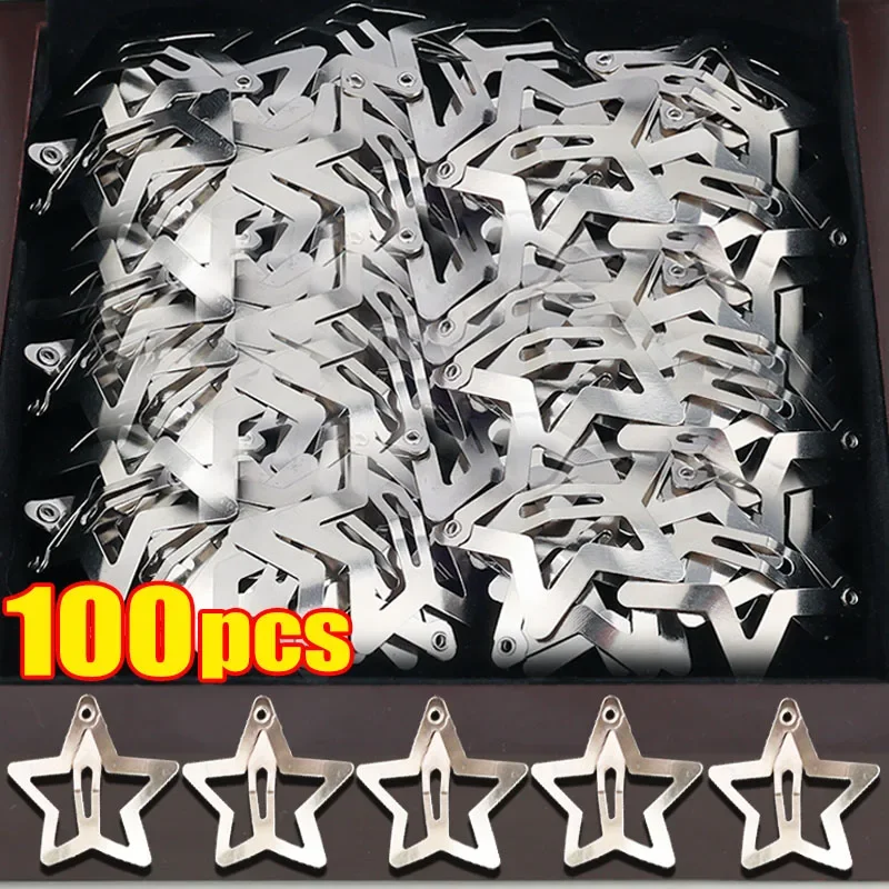 100/2Pcs Y2K Silver Star Hair Clips for Girls Filigree Metal Snap Clip Girls' Hairpins Barrettes Hair Jewelry Nickle Bobby Pin