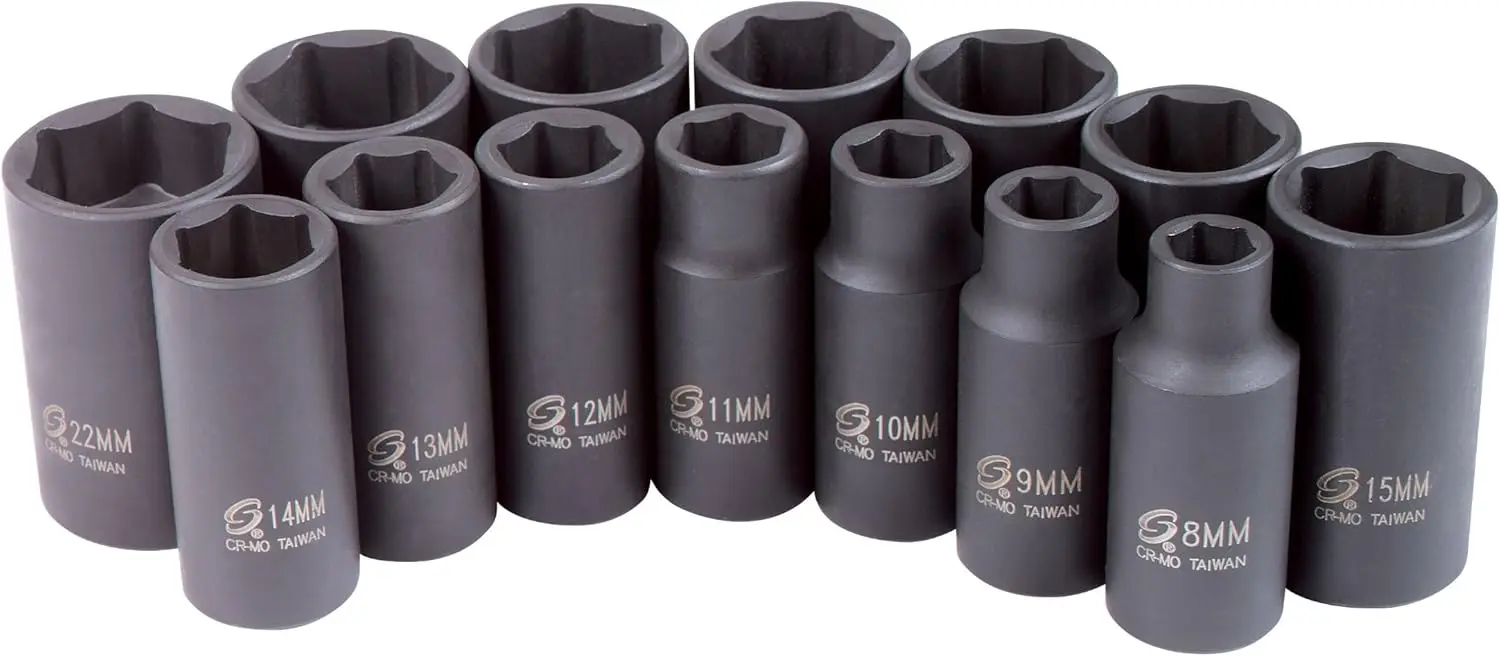 

3/8-Inch Drive Metric Mid-Depth Impact Socket Set, 14-Piece for Automotive Repairs
