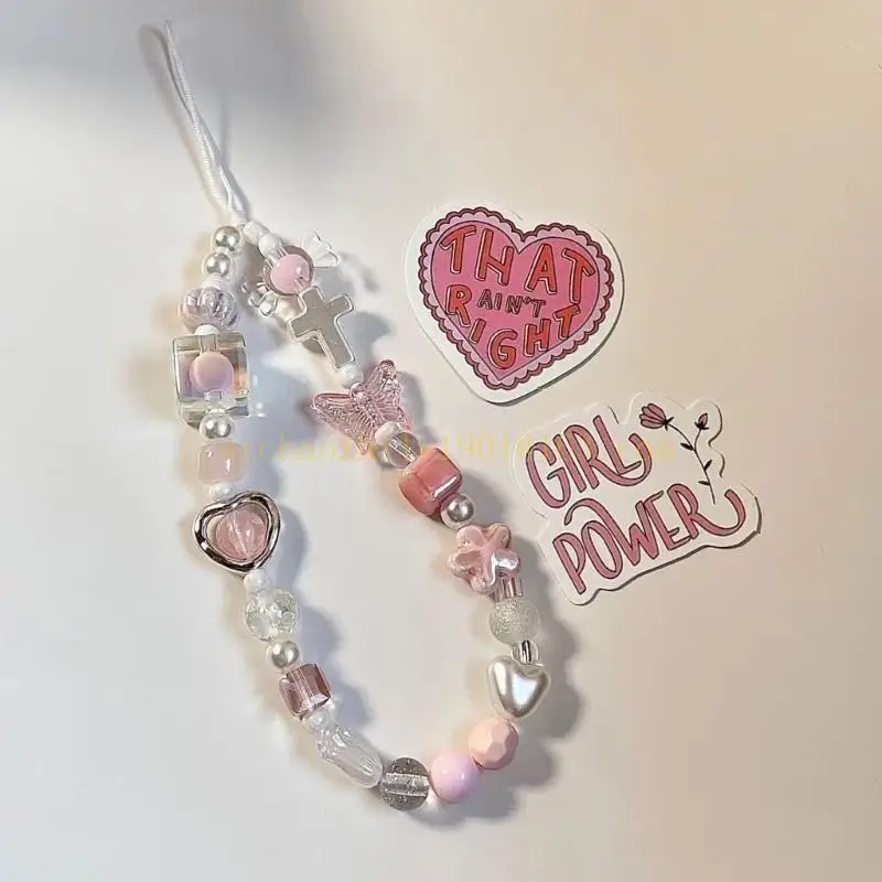 

62KA Women Girls Cellphone Pendant Hanging Cord Elegant Plastic Beaded Telephone Strap Jewelry Fashion Accessory