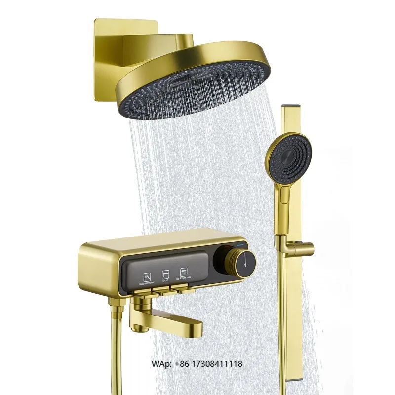 

Роскошный латунный золотой латунный керамический смеситель для душа в отеле, набор квадратных смесителей для массажа с дождевой водой, цифровой настенный монтаж