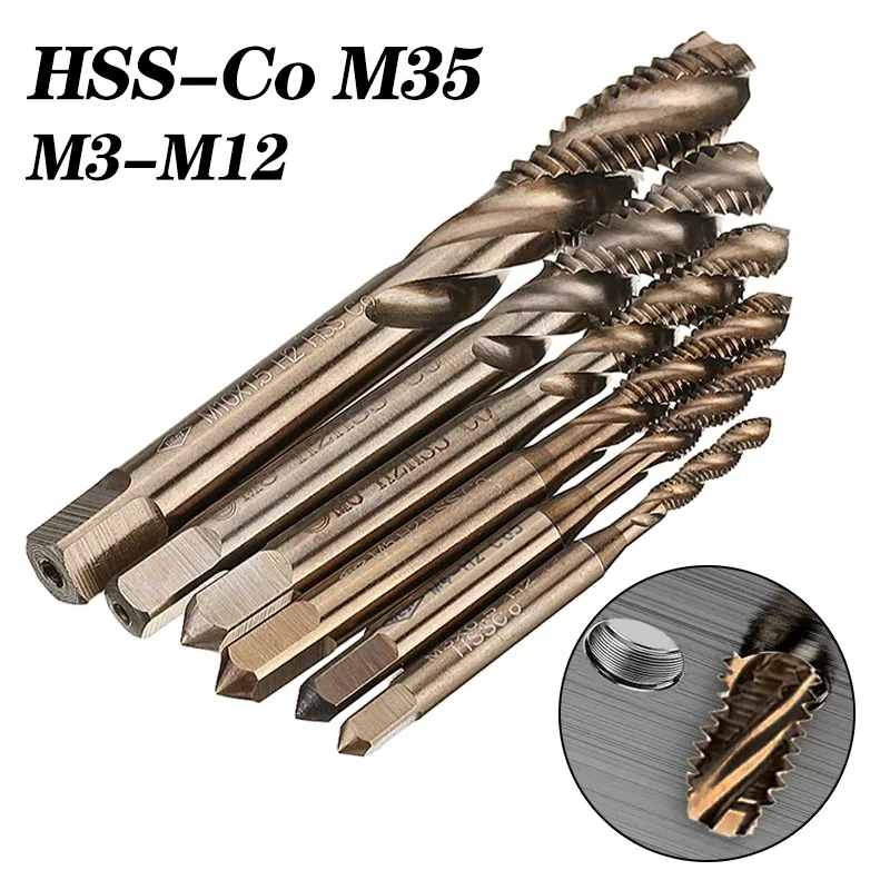 Cobalt Screw Thread Tap Drill Bits M35 HSS-CO Spiral Flute Metric M3-M12 Machine Tap Right Hand For Stainless Steel Metal