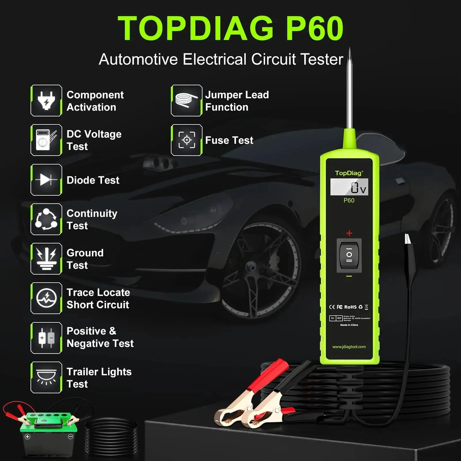 Jdiag P60 Automotive Electronic Control System Activator Topdiag P60 Suitable For 6-30V Automotive Power Circuit Probe Tester